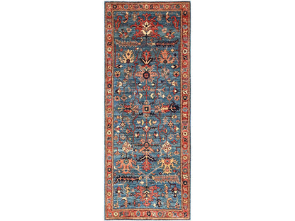 Blue 4'2" x 9'7" Tribal & Geometric Hand knotted Wool Rug - Sku: O01635