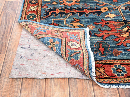 Blue 4'2" x 9'7" Tribal & Geometric Hand knotted Wool Rug - Sku: O01635
