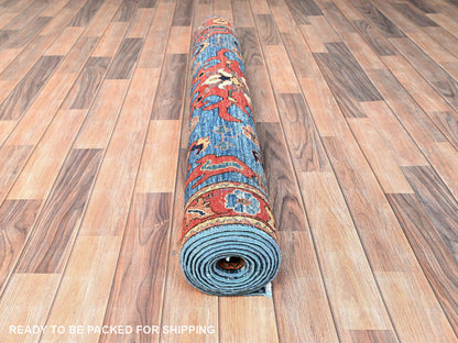 Blue 4'2" x 9'7" Tribal & Geometric Hand knotted Wool Rug - Sku: O01635