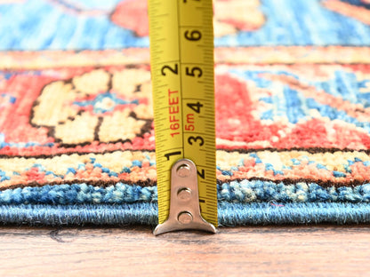 Blue 4'2" x 9'7" Tribal & Geometric Hand knotted Wool Rug - Sku: O01635