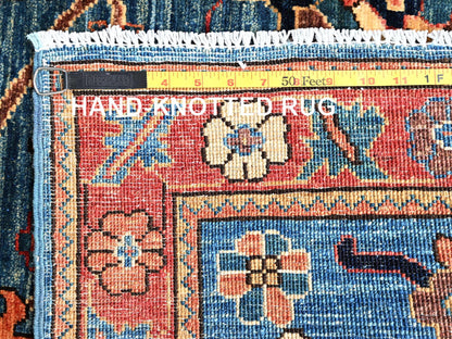 Blue 4'2" x 9'7" Tribal & Geometric Hand knotted Wool Rug - Sku: O01635