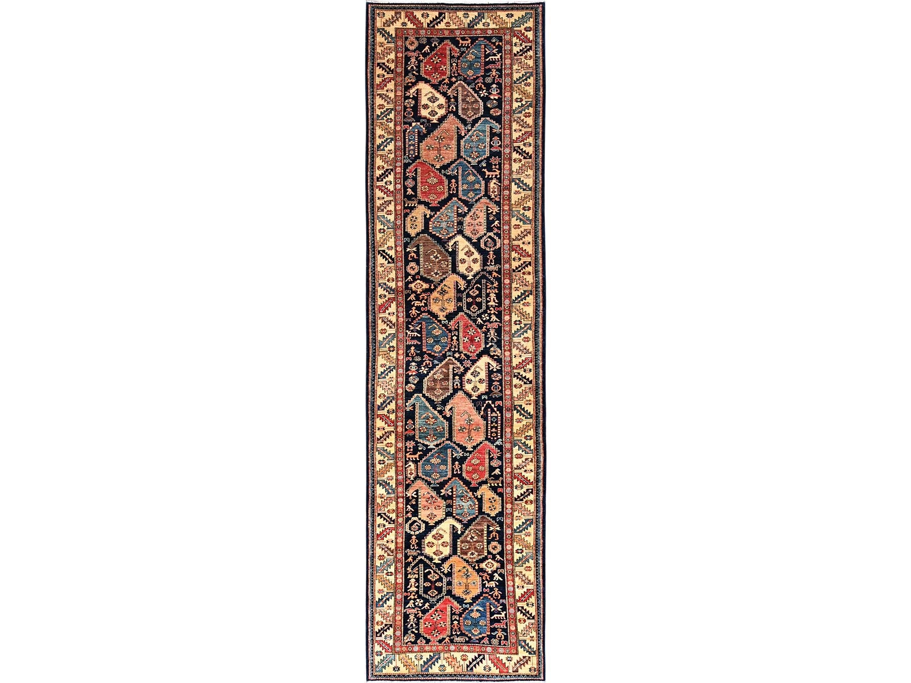 Blue 4'2" x 17'9" Tribal & Geometric Hand knotted Wool Rug - Sku: O01636