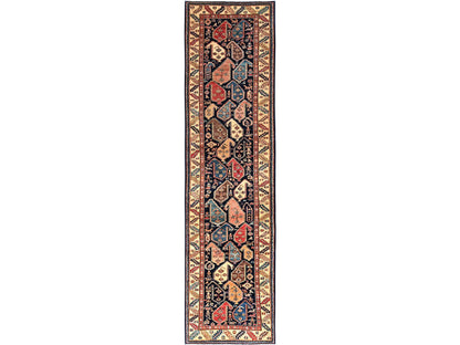 Blue 4'2" x 17'9" Tribal & Geometric Hand knotted Wool Rug - Sku: O01636
