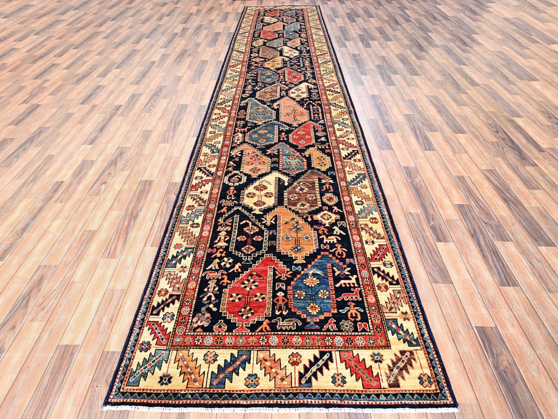Blue 4'2" x 17'9" Tribal & Geometric Hand knotted Wool Rug - Sku: O01636