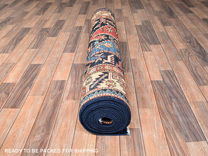 Blue 4'2" x 17'9" Tribal & Geometric Hand knotted Wool Rug - Sku: O01636