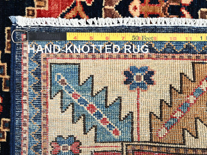 Blue 4'2" x 17'9" Tribal & Geometric Hand knotted Wool Rug - Sku: O01636