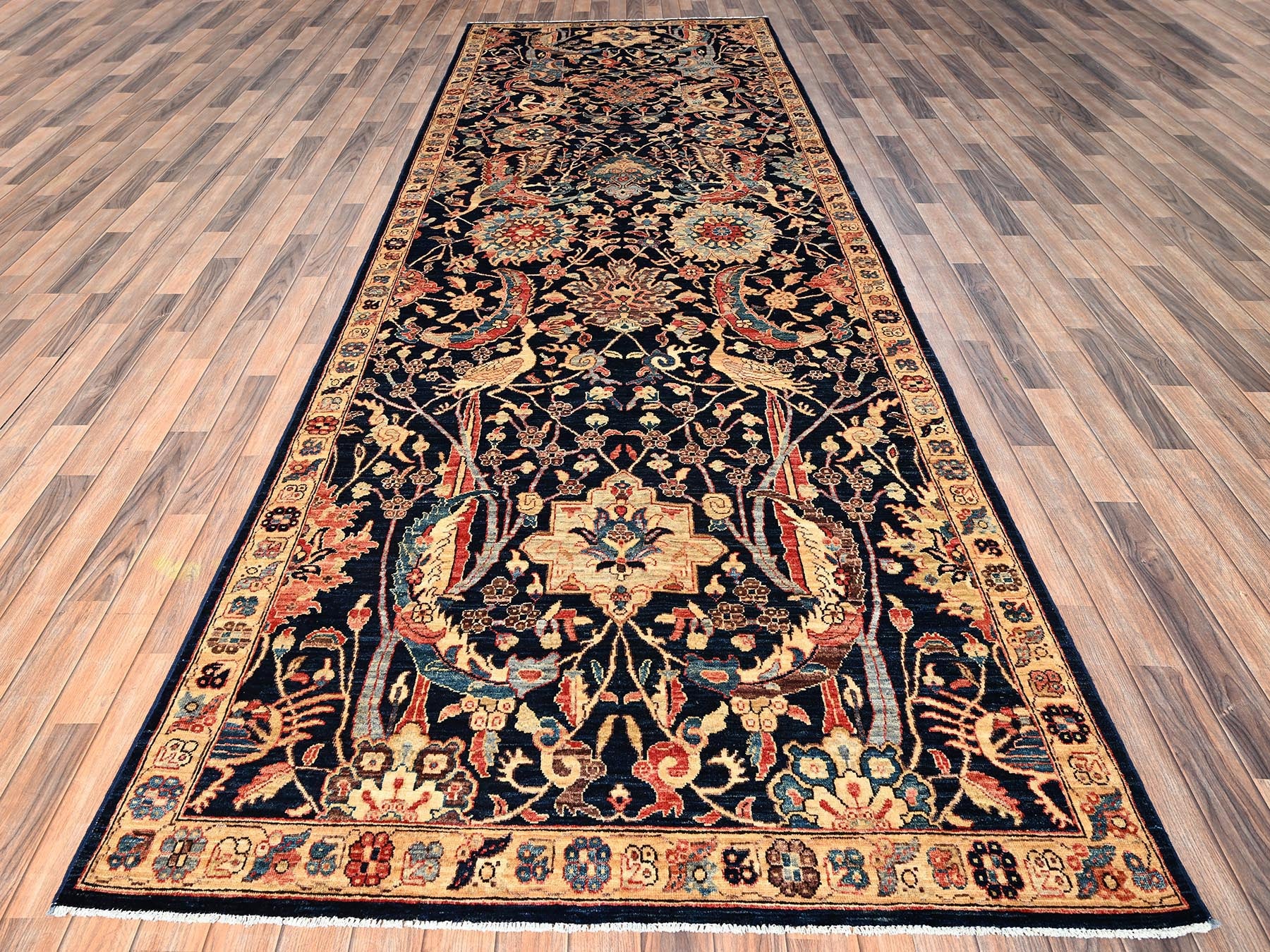 Blue 5'1" x 14'6" Tribal & Geometric Hand knotted Wool Rug - Sku: O01637