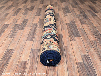 Blue 5'1" x 14'6" Tribal & Geometric Hand knotted Wool Rug - Sku: O01637
