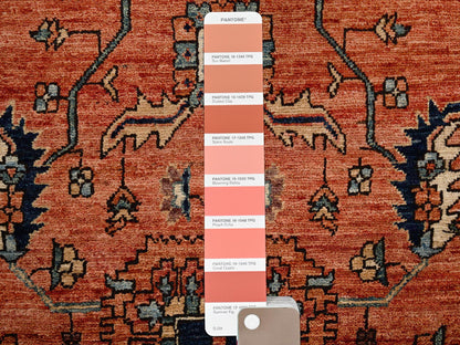 Heriz Tribal & Geometric hand-knotted wool runner in Red & Midnight Blue, 4' x 9'3" — SKU O01642 (view 4)