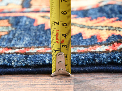 Heriz Tribal & Geometric hand-knotted wool runner in Red & Midnight Blue, 4' x 9'3" — SKU O01642 (view 6)