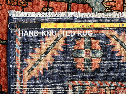 Heriz Tribal & Geometric hand-knotted wool runner in Red & Midnight Blue, 4' x 9'3" — SKU O01642 (view 7)