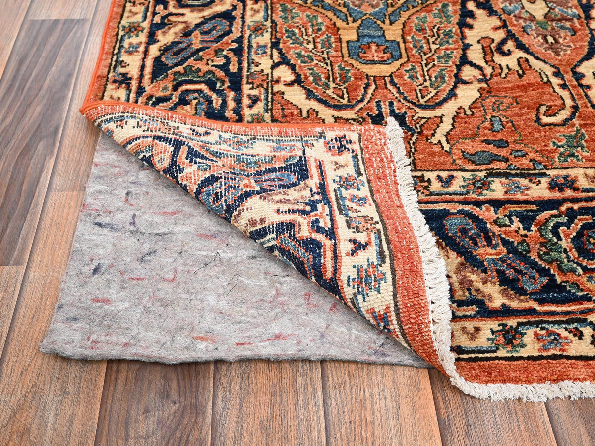 Tribal & Geometric hand-knotted wool rug in Orange & Midnight Blue, 3'11" x 6'7" — SKU O01645 (view 3)