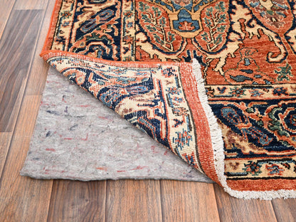 Tribal & Geometric hand-knotted wool rug in Orange & Midnight Blue, 3'11" x 6'7" — SKU O01645 (view 3)