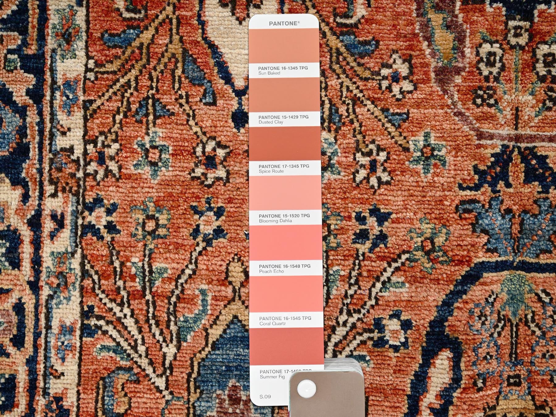 Tribal & Geometric hand-knotted wool rug in Orange & Midnight Blue, 3'11" x 6'7" — SKU O01645 (view 4)