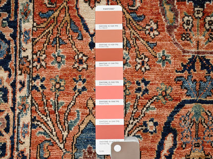 Tribal & Geometric hand-knotted wool rug in Orange & Midnight Blue, 3'11" x 6'7" — SKU O01645 (view 4)