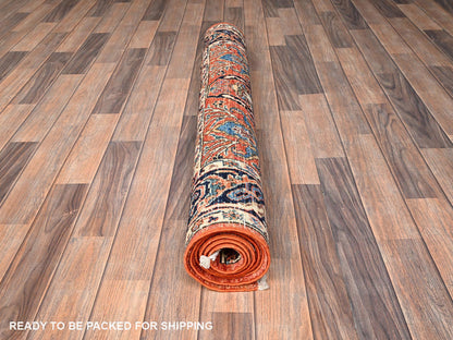 Tribal & Geometric hand-knotted wool rug in Orange & Midnight Blue, 3'11" x 6'7" — SKU O01645 (view 5)
