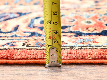 Tribal & Geometric hand-knotted wool rug in Orange & Midnight Blue, 3'11" x 6'7" — SKU O01645 (view 6)