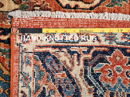 Tribal & Geometric hand-knotted wool rug in Orange & Midnight Blue, 3'11" x 6'7" — SKU O01645 (view 7)