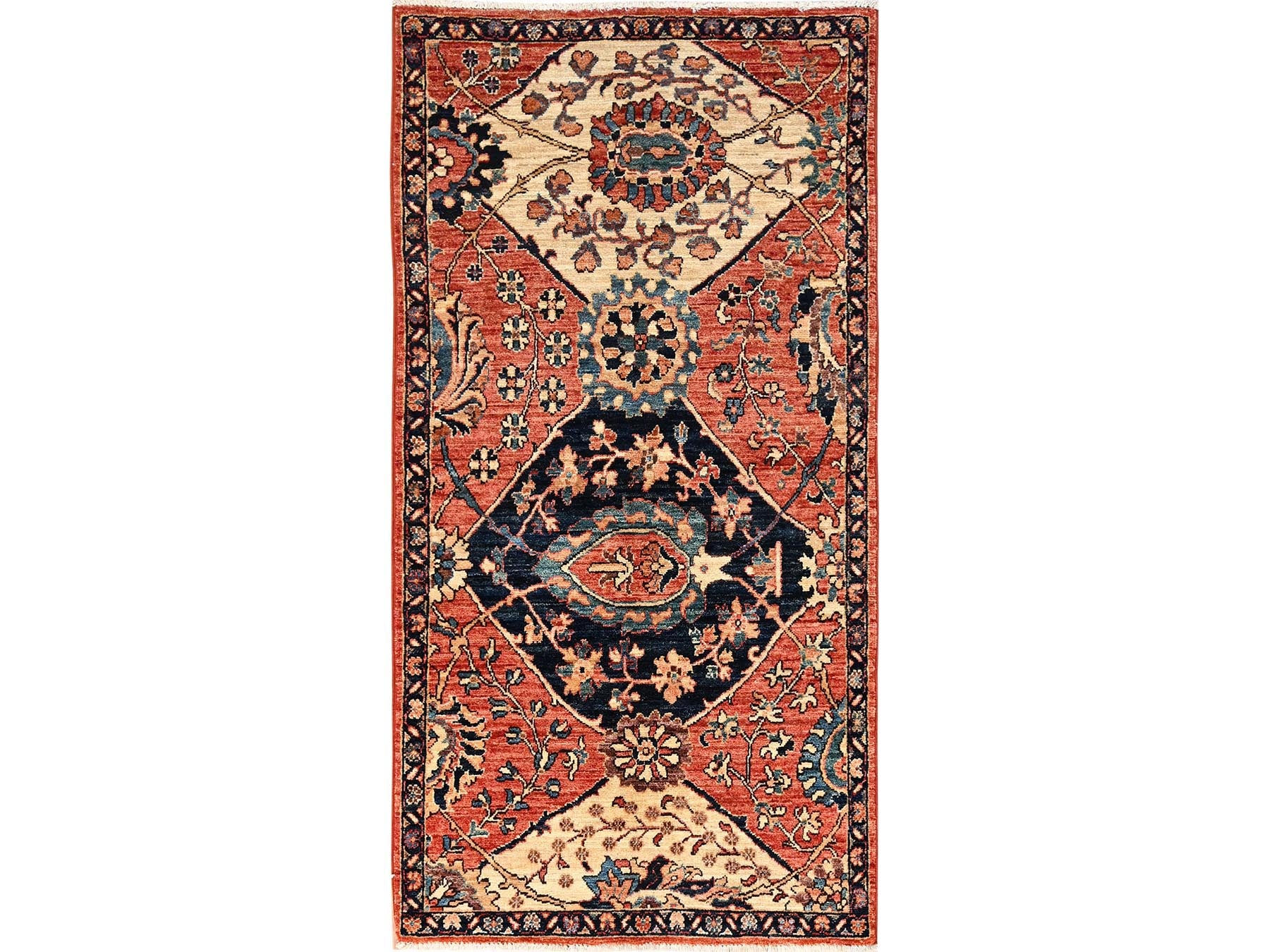 Heriz Heriz hand-knotted wool runner in Orange & Navy Blue, 3' x 5'10" — SKU O01663