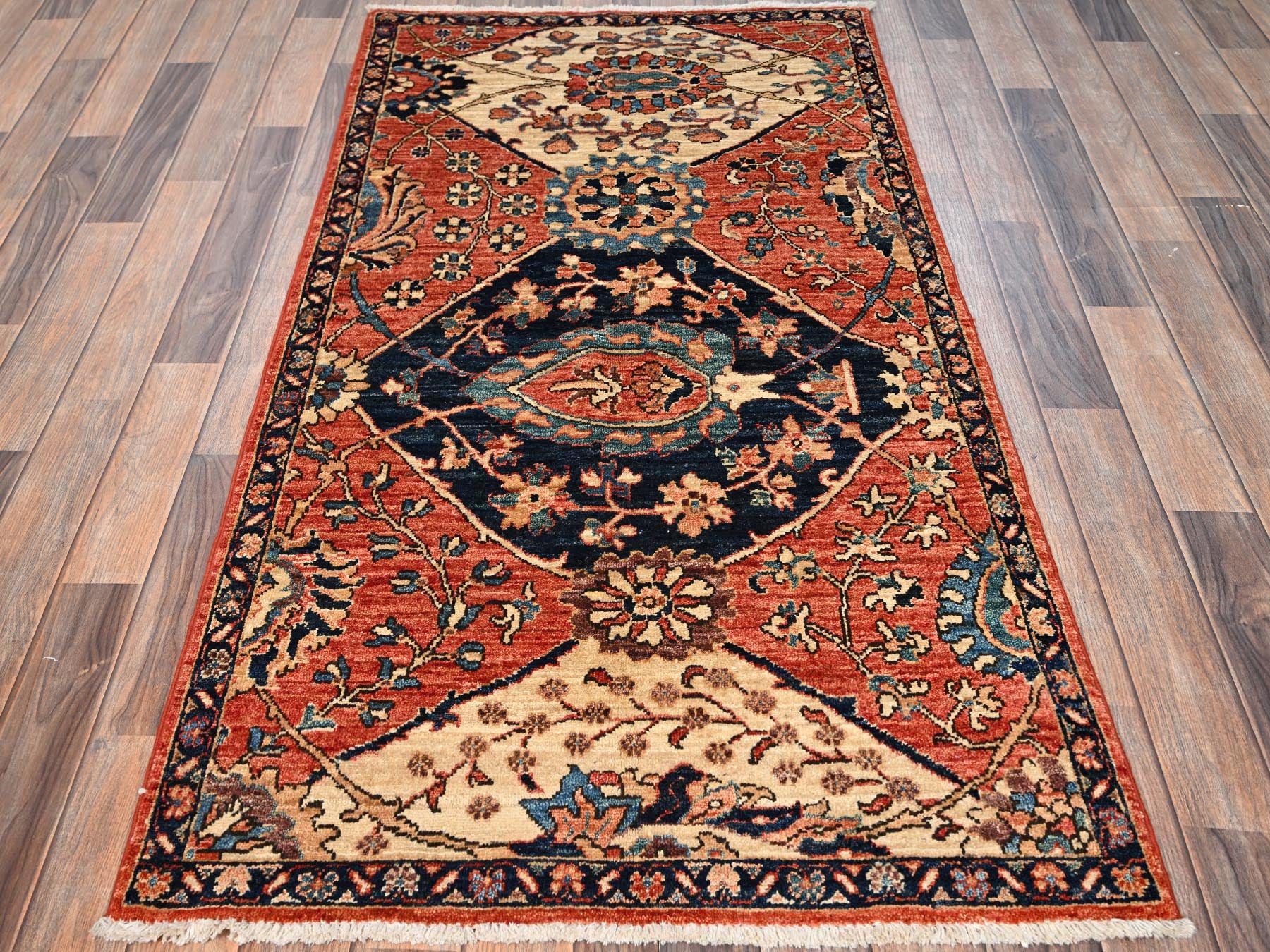 Heriz Heriz hand-knotted wool runner in Orange & Navy Blue, 3' x 5'10" — SKU O01663 (view 2)