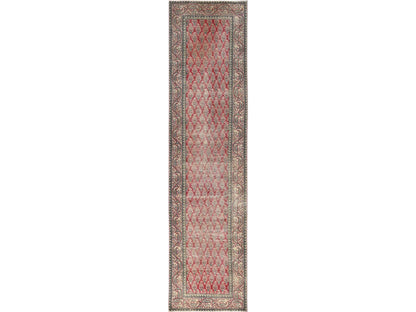 Tabriz Vintage hand-knotted wool runner in Red & Beige, 2'11" x 12'8" — SKU O01667