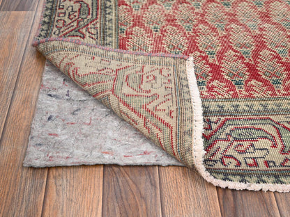 Tabriz Vintage hand-knotted wool runner in Red & Beige, 2'11" x 12'8" — SKU O01667 (view 3)