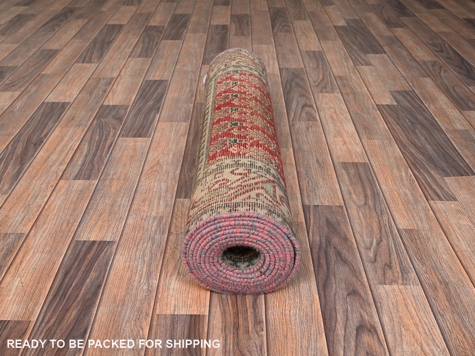 Tabriz Vintage hand-knotted wool runner in Red & Beige, 2'11" x 12'8" — SKU O01667 (view 5)