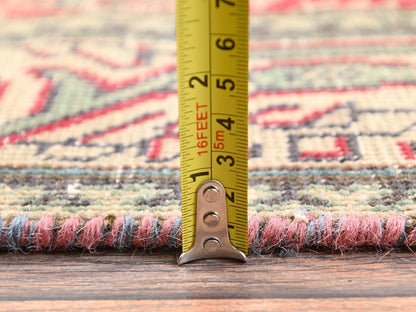 Tabriz Vintage hand-knotted wool runner in Red & Beige, 2'11" x 12'8" — SKU O01667 (view 6)