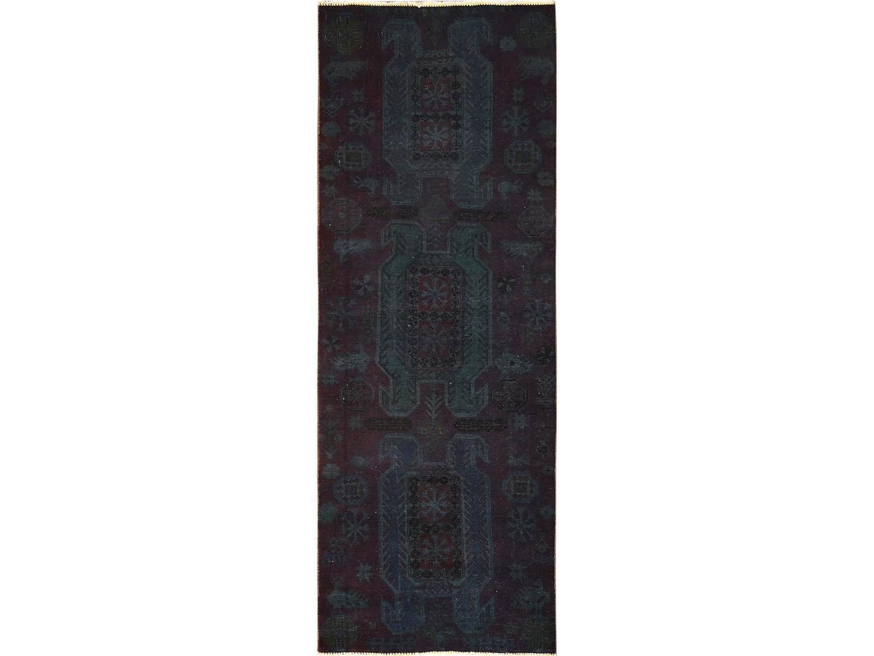 Overdyed 3'2" x 8'6" Vintage Hand knotted Wool Rug - Sku: O01668