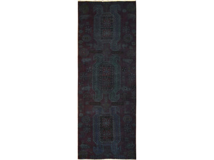 Overdyed 3'2" x 8'6" Vintage Hand knotted Wool Rug - Sku: O01668