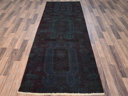 Vintage hand-knotted wool runner in Overdyed, 3'2" x 8'6" — SKU O01668 (view 2)