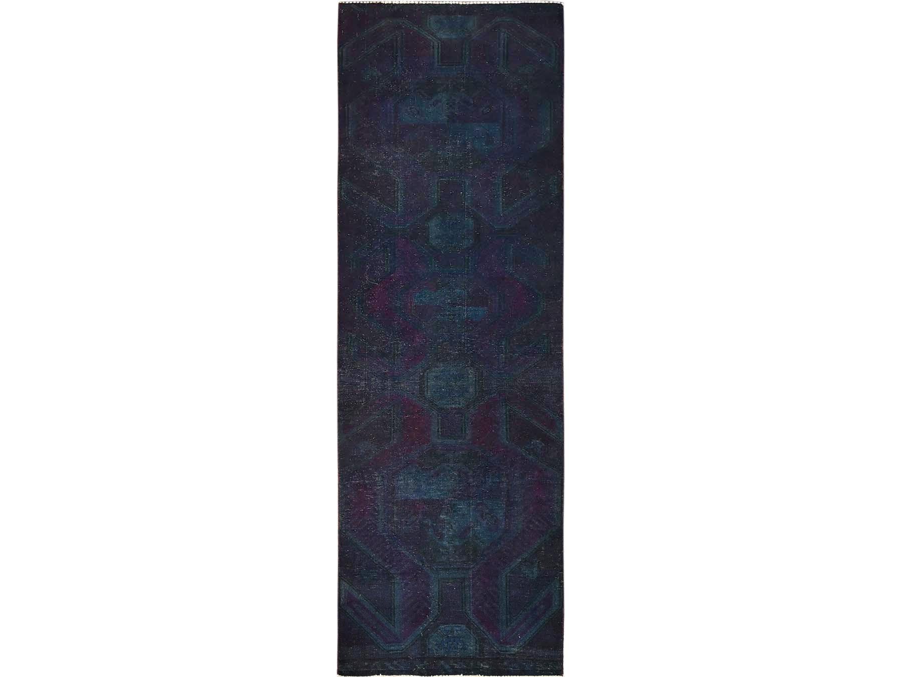 Overdyed 2'9" x 8'6" Vintage Hand knotted Wool Rug - Sku: O01669