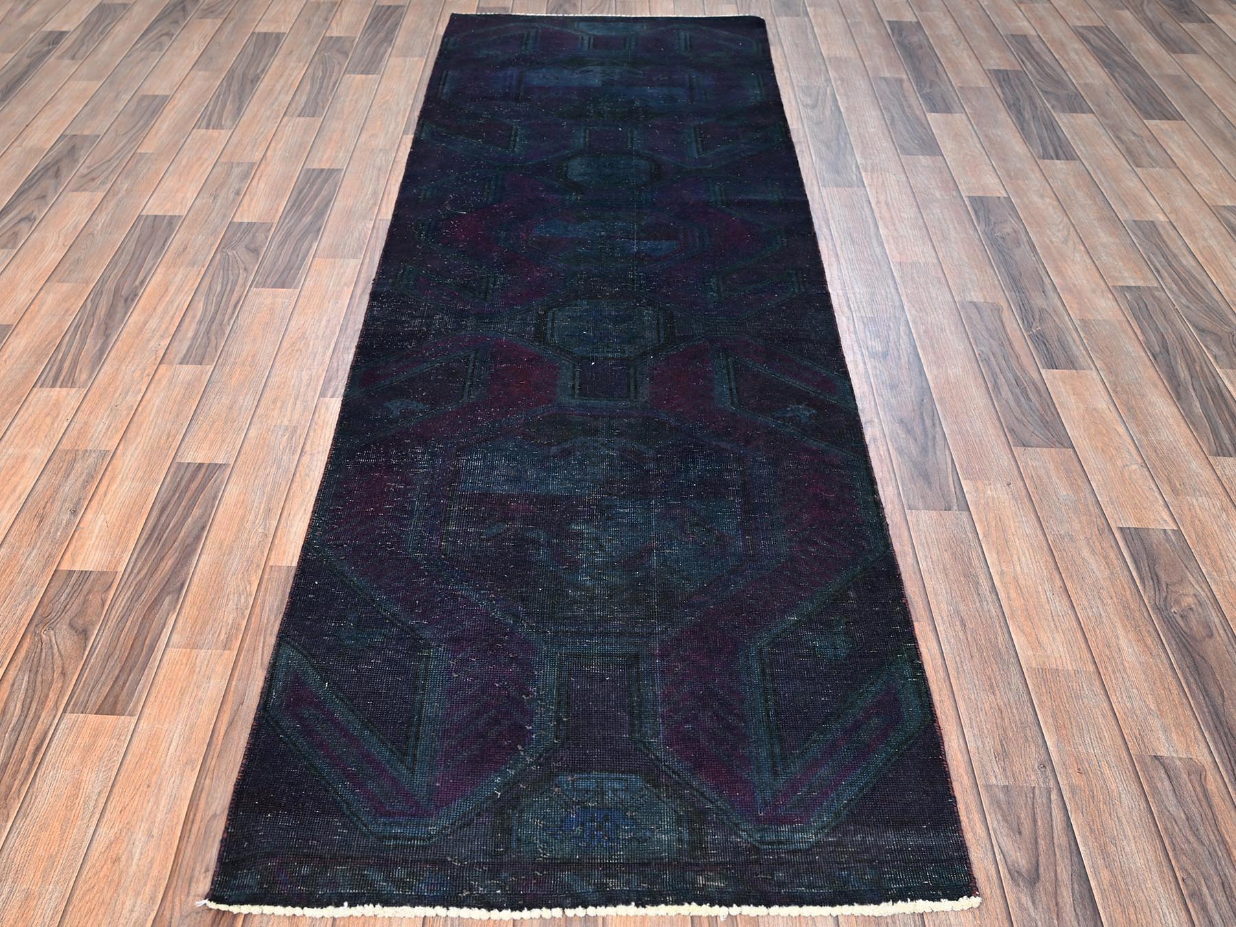 Vintage hand-knotted wool runner in Overdyed, 2'9" x 8'6" — SKU O01669 (view 2)