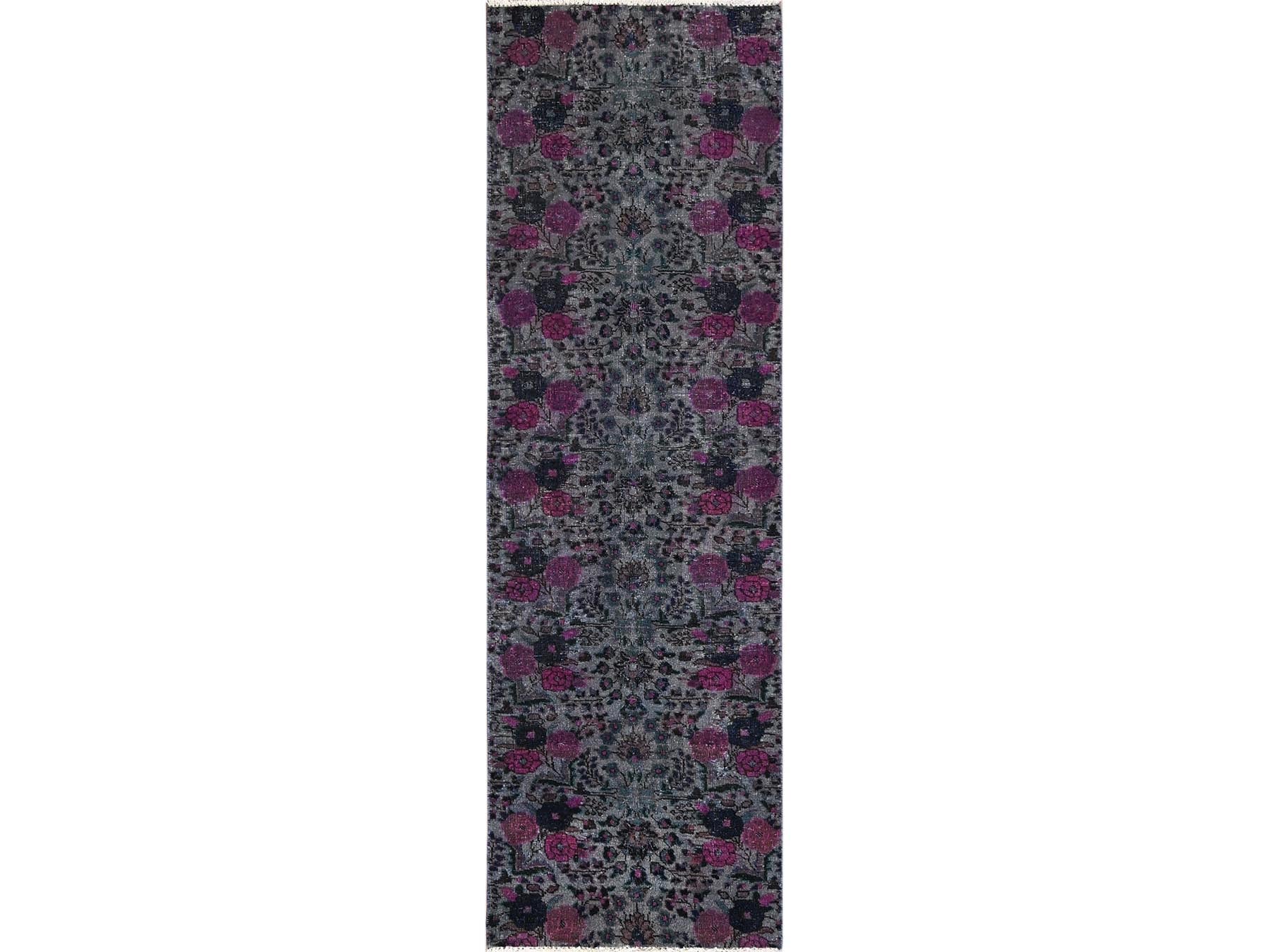 Overdyed 2'5" x 8'0" Vintage Hand knotted Wool Rug - Sku: O01670