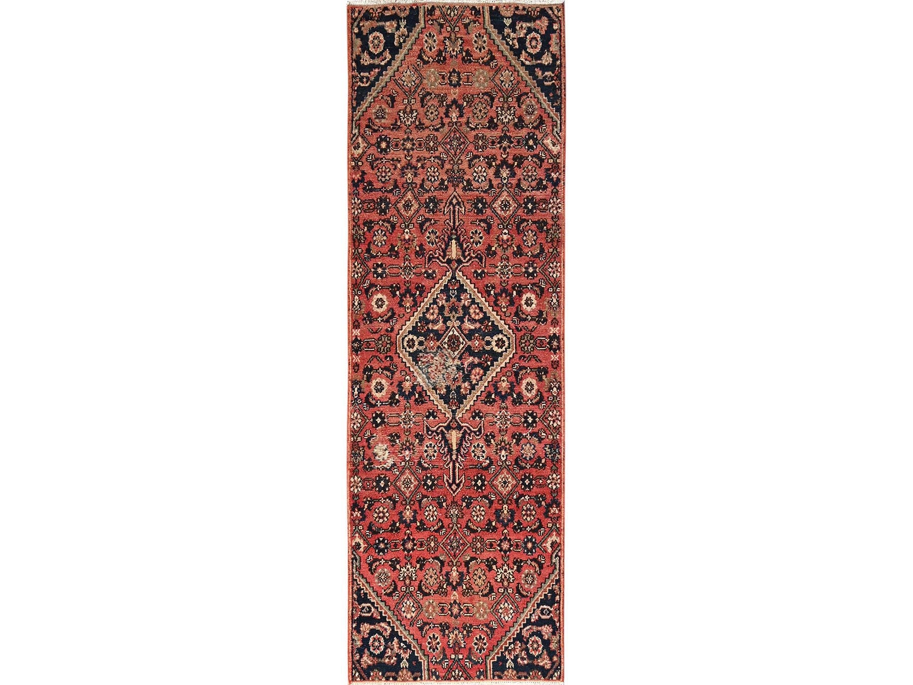 Vintage hand-knotted wool runner in Red, 2'6" x 8' — SKU O01673