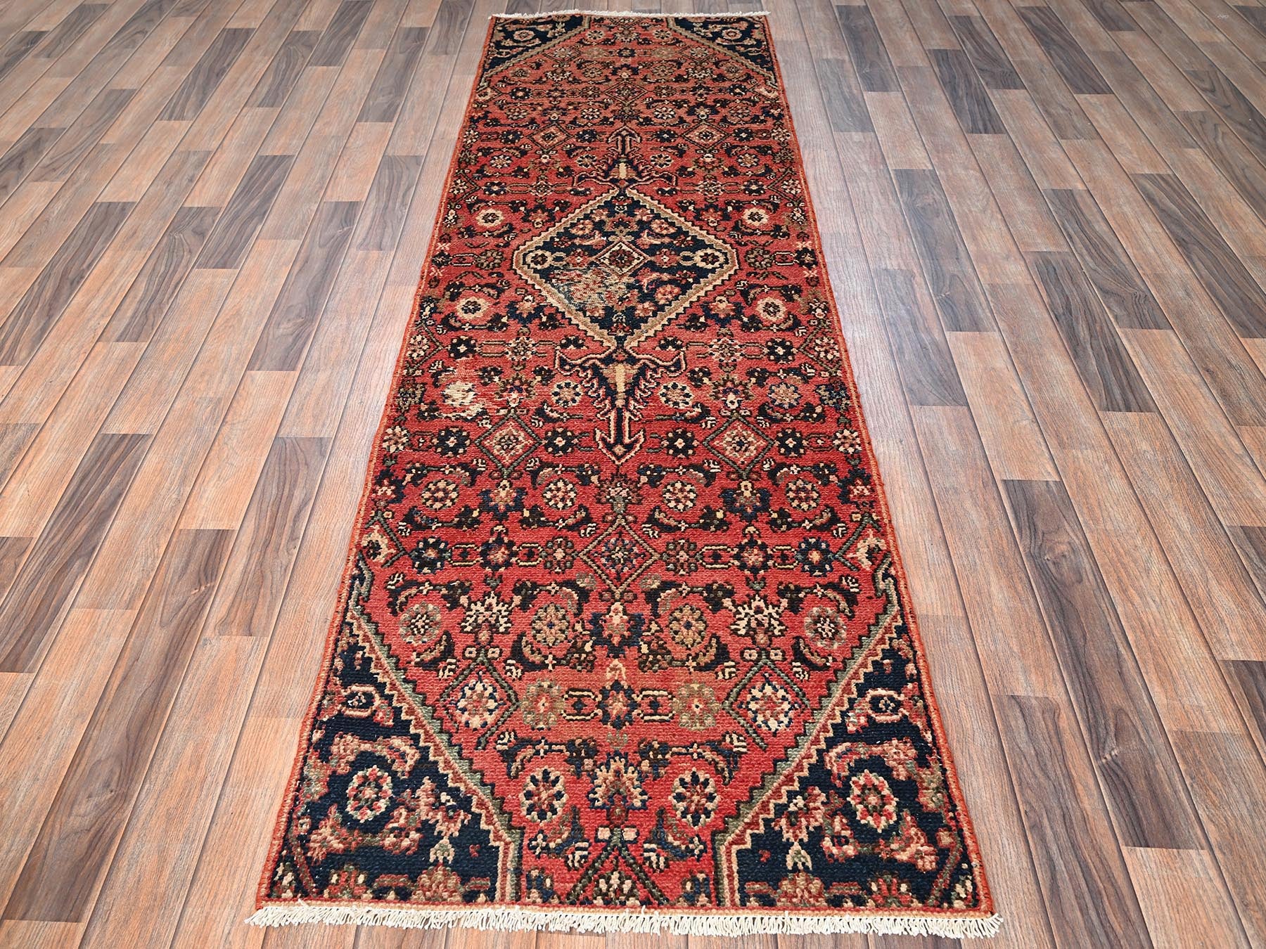 Vintage hand-knotted wool runner in Red, 2'6" x 8' — SKU O01673 (view 2)