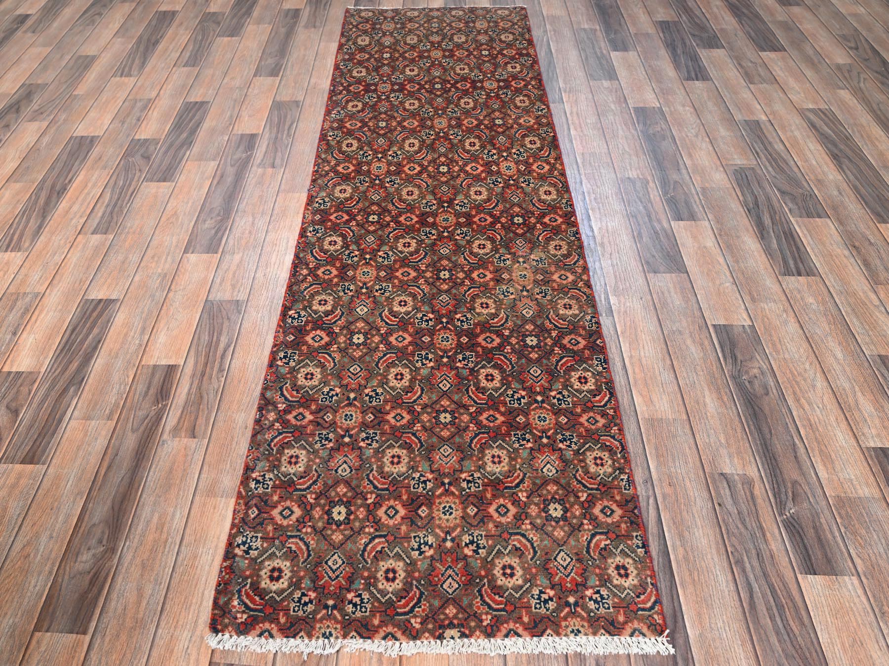 Brown 2'3" x 8'3" Vintage Hand knotted Wool Rug - Sku: O01674