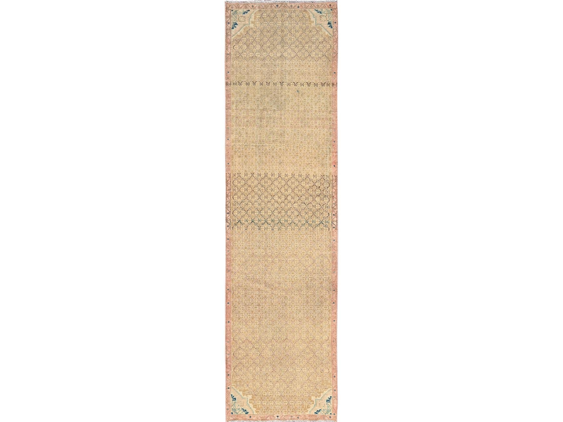 Brown 2'5" x 9'3" Vintage Hand knotted Wool Rug - Sku: O01679