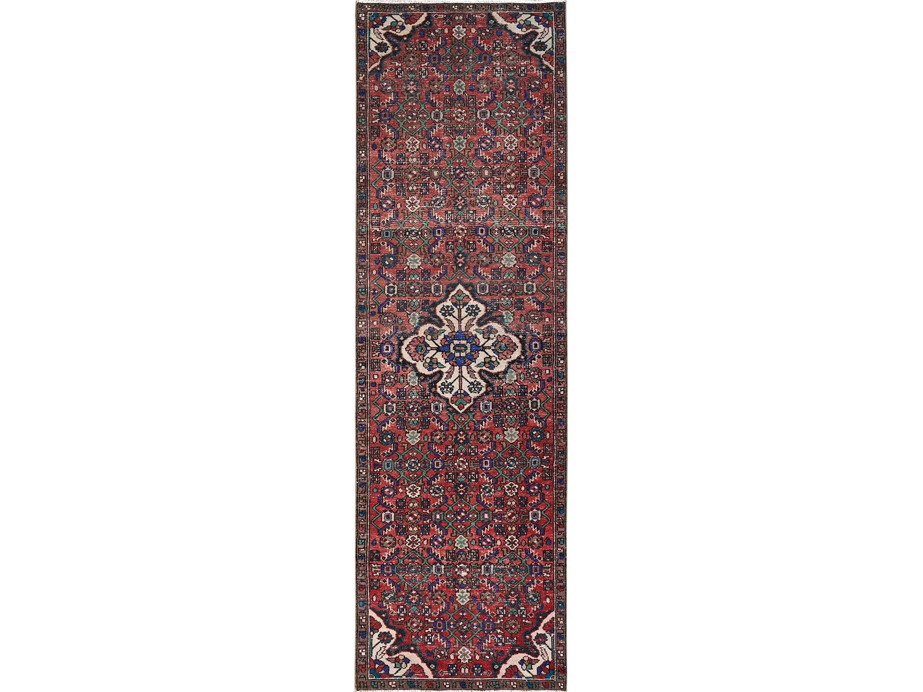 Vintage hand-knotted wool runner in Red & Brown, 2'10" x 9'3" — SKU O01682