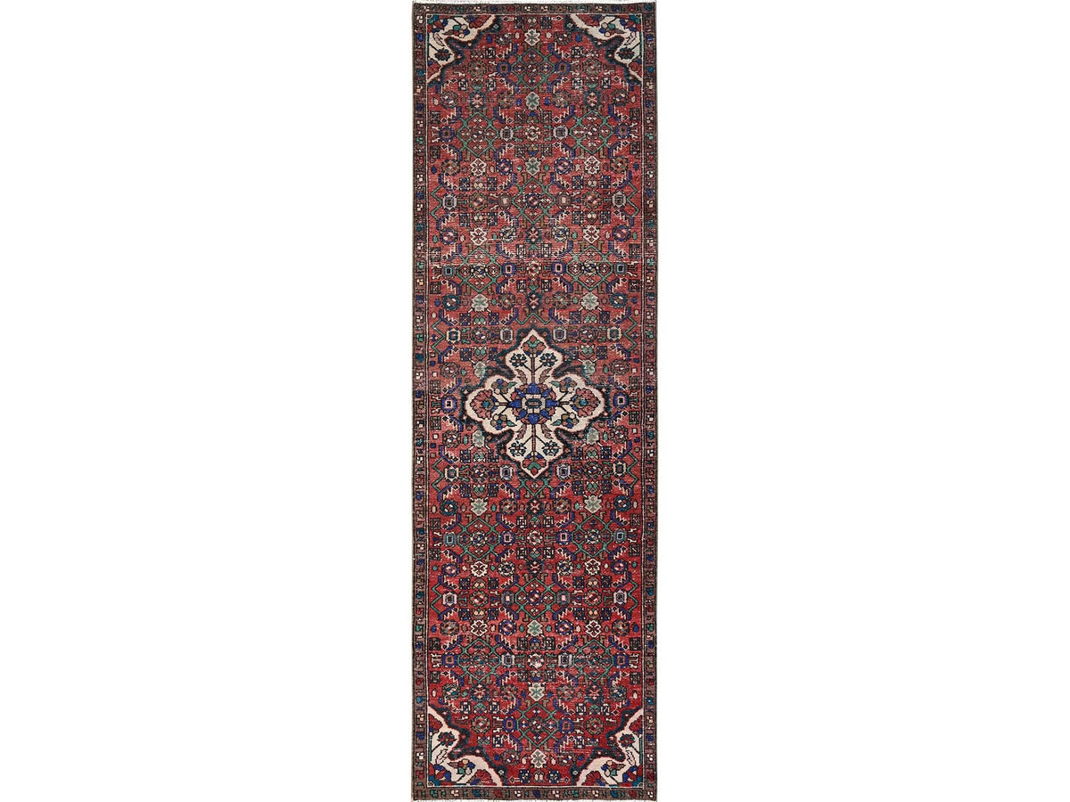 Vintage hand-knotted wool runner in Red & Brown, 2'10" x 9'3" — SKU O01682
