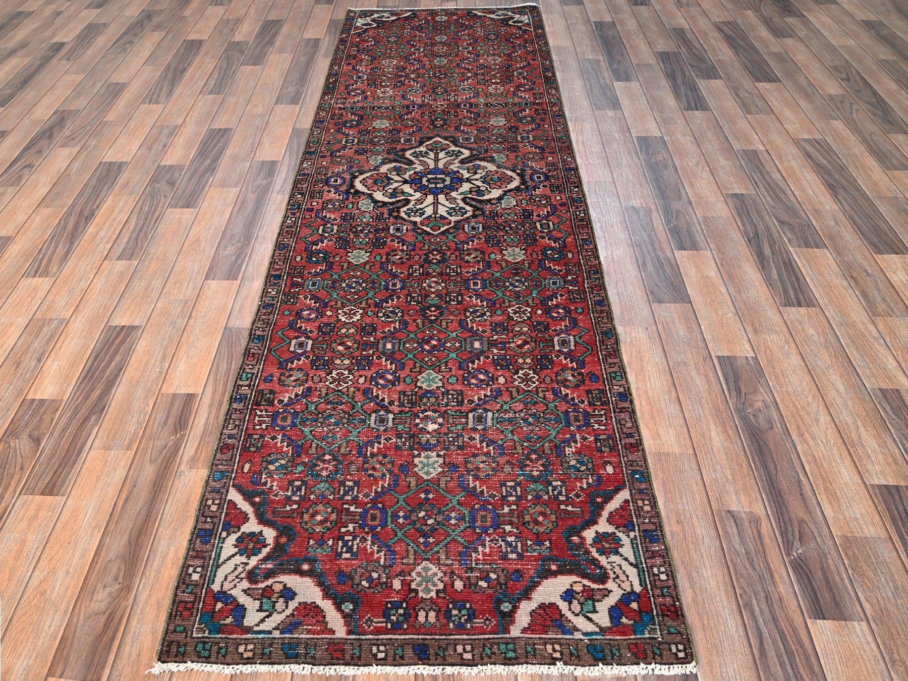 Red 2'10" x 9'3" Vintage Hand knotted Wool Rug - Sku: O01682
