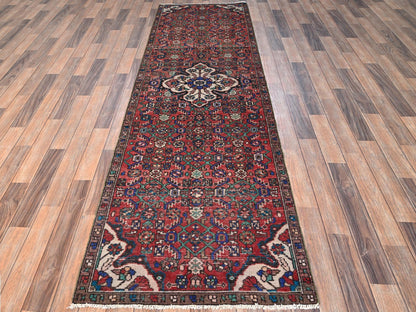 Red 2'10" x 9'3" Vintage Hand knotted Wool Rug - Sku: O01682