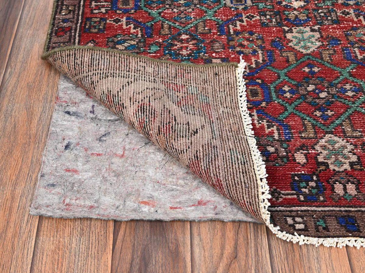 Vintage hand-knotted wool runner in Red & Brown, 2'10" x 9'3" — SKU O01682 (view 3)