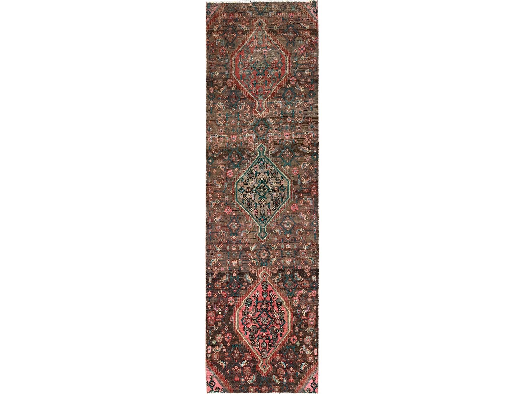 Brown 2'6" x 8'7" Vintage Hand knotted Wool Rug - Sku: O01684