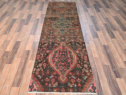 Brown 2'6" x 8'7" Vintage Hand knotted Wool Rug - Sku: O01684