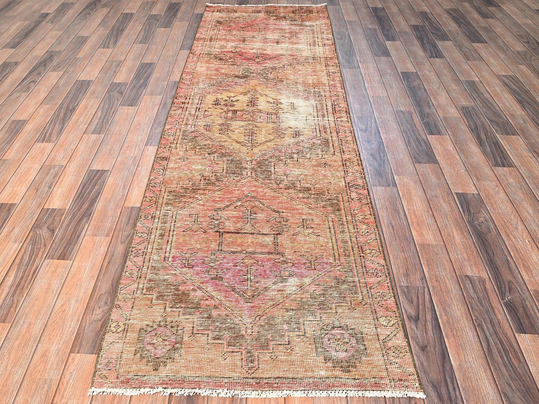 Brown 2'9" x 9'1" Vintage Hand knotted Wool Rug - Sku: O01685