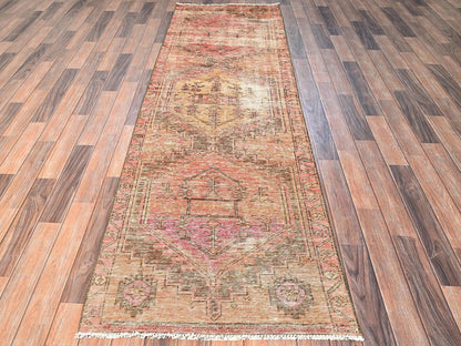 Brown 2'9" x 9'1" Vintage Hand knotted Wool Rug - Sku: O01685