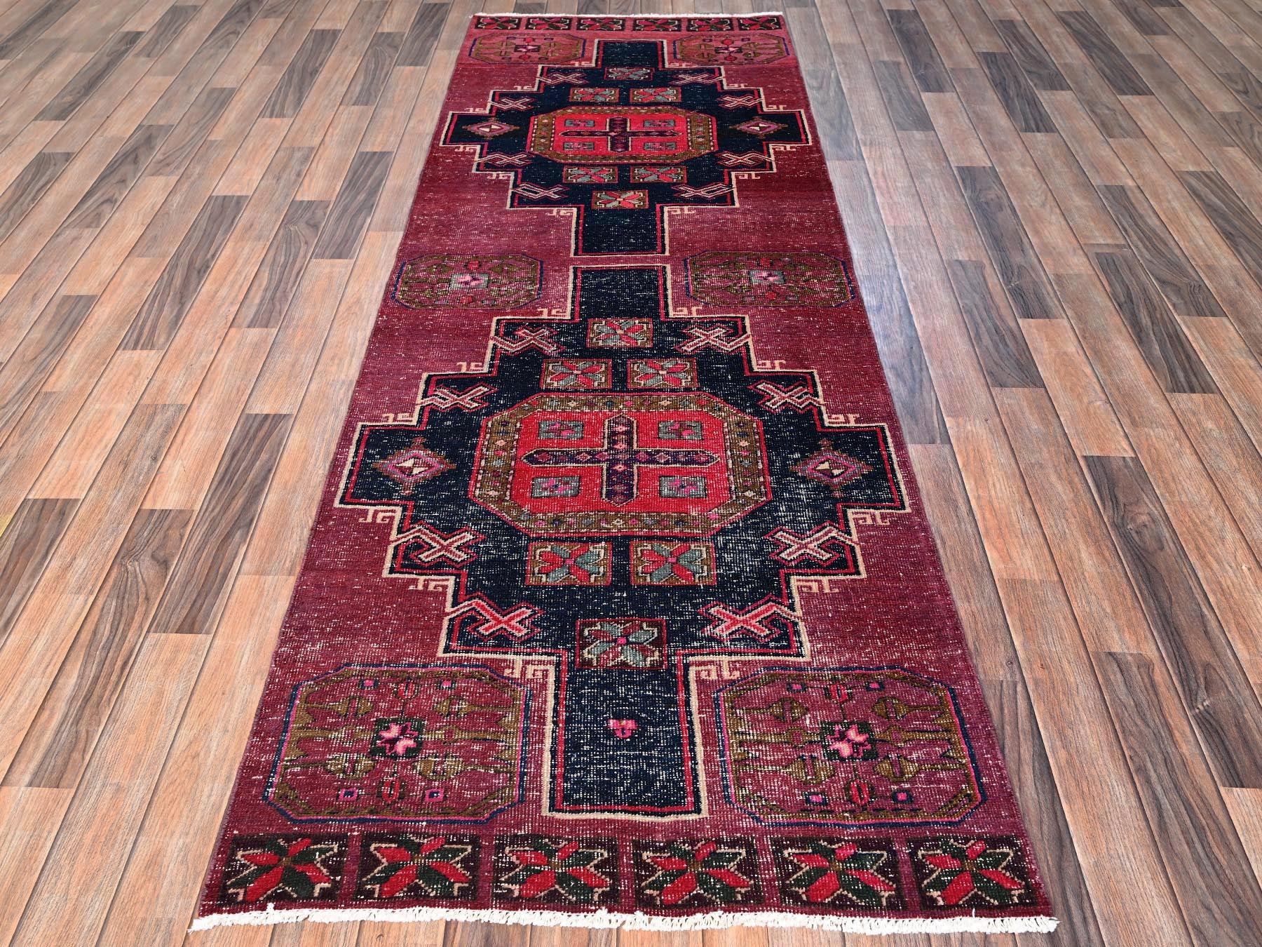 Hamadan Vintage hand-knotted wool runner in Pink, 3'1" x 8'10" — SKU O01686 (view 2)