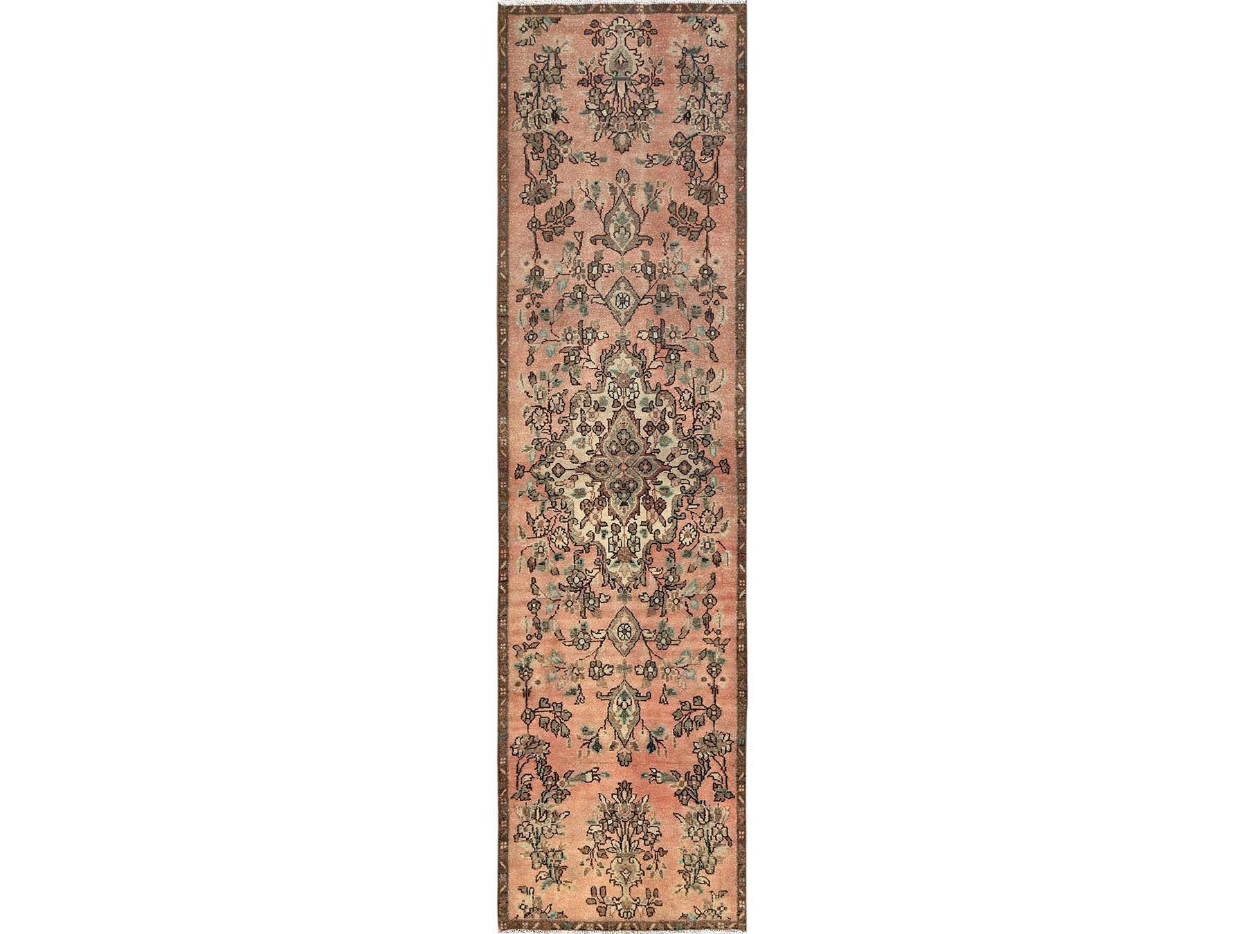 Vintage hand-knotted wool runner in Pink & Brown, 2'9" x 8'8" — SKU O01687