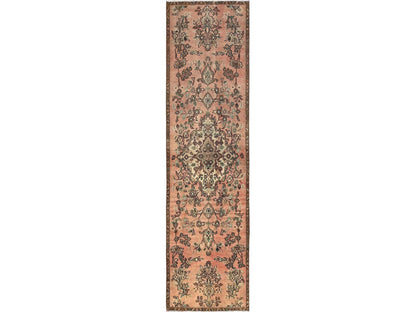 Vintage hand-knotted wool runner in Pink & Brown, 2'9" x 8'8" — SKU O01687